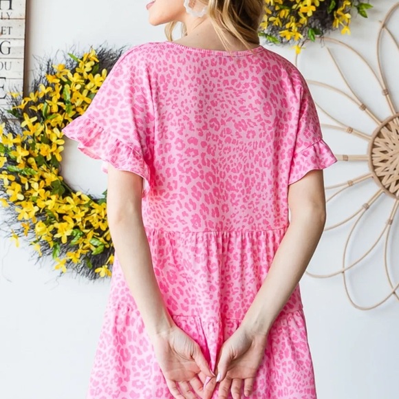 Heimish Full Size Leopard Ruffle Trim Short Sleeve Top - Picture 2 of 14